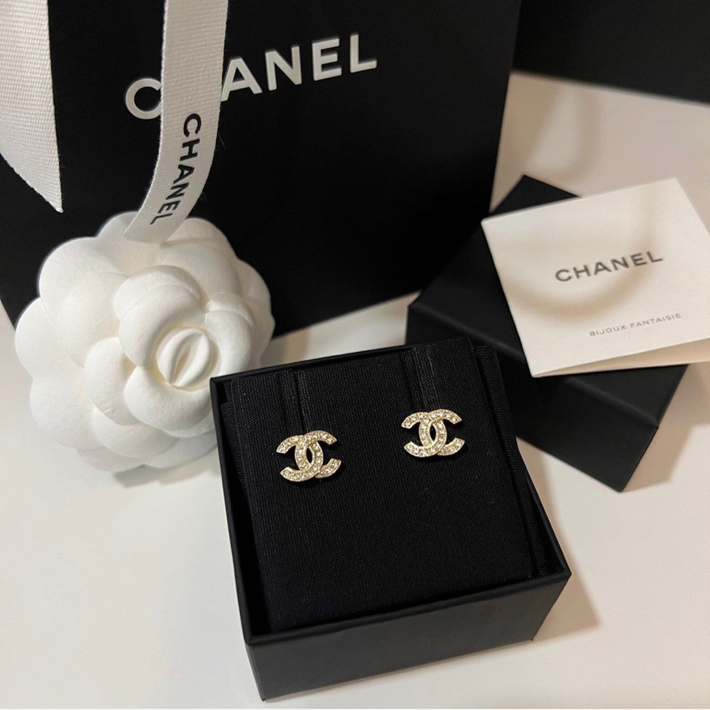 CHANEL Gold Logo Earrings